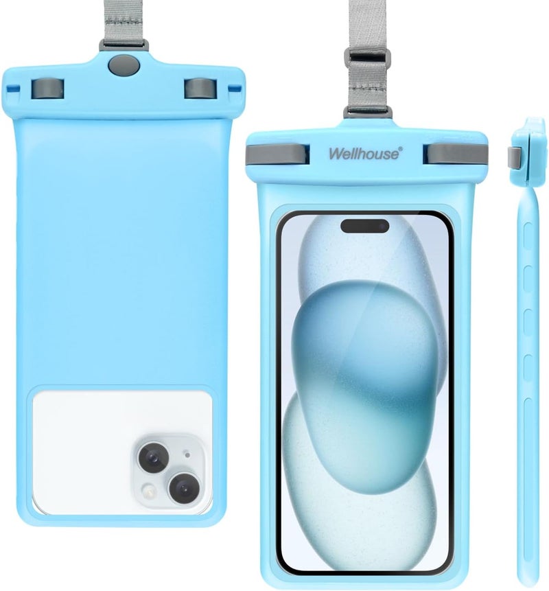 Wellhouse Waterproof Phone Pouch, Waterproof Phone Case for iPhone 16 15 14 13 12 Pro Max XS Samsung, IPX8 3D Cellphone Dry Bag Beach Essentials (1 Pack - Light Blue7.0, 7 inch) - Image 1